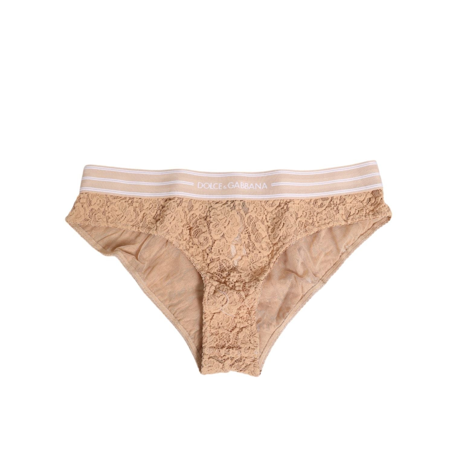 Dolce & Gabbana Beige Lace Brasiliano Briefs Logo Waistband Underwear