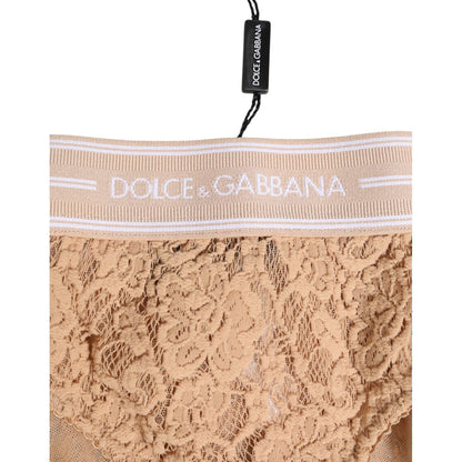 Dolce & Gabbana Beige Lace Brasiliano Briefs Logo Waistband Underwear