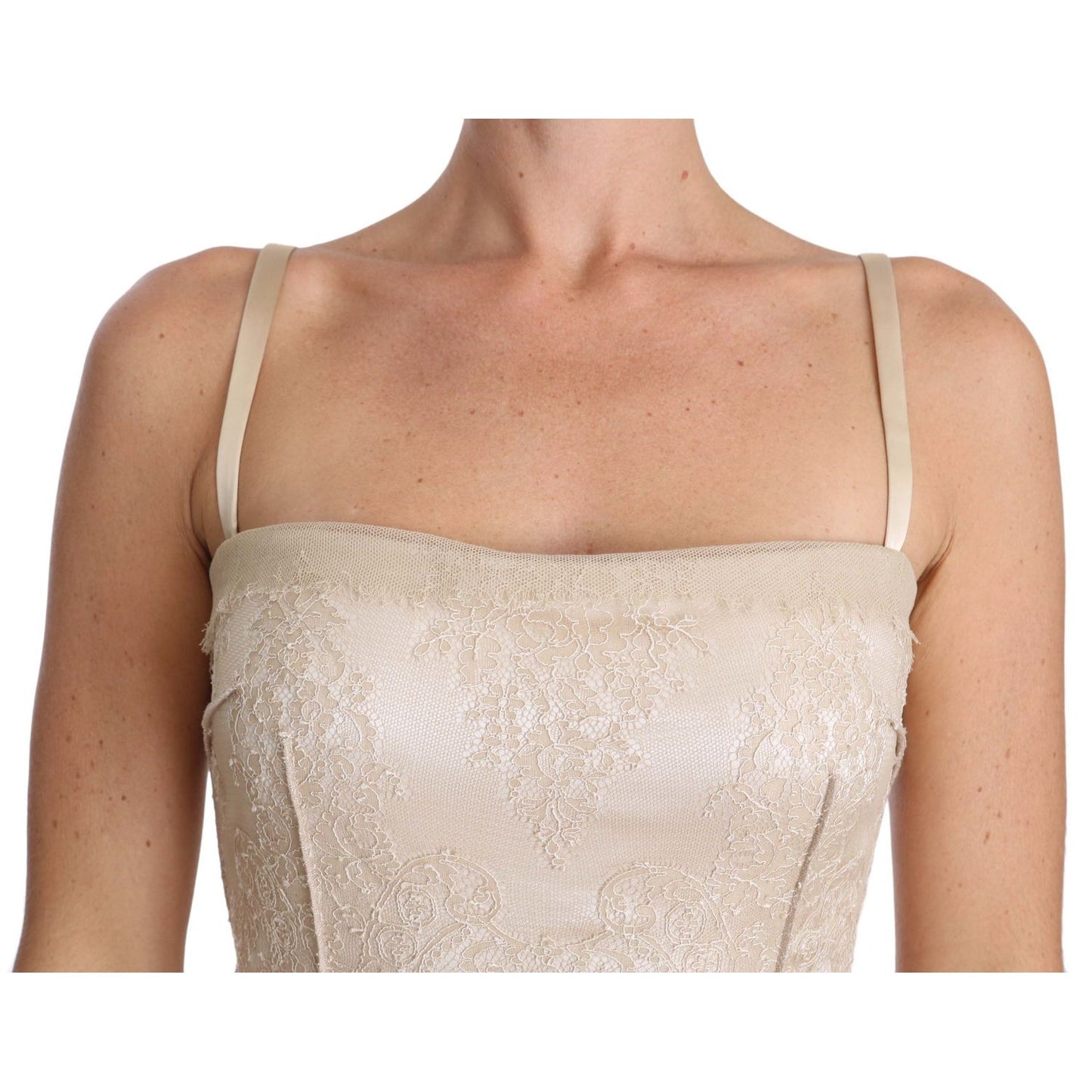 Dolce & Gabbana Beige Lace Spaghetti Strap Sheath Dress
