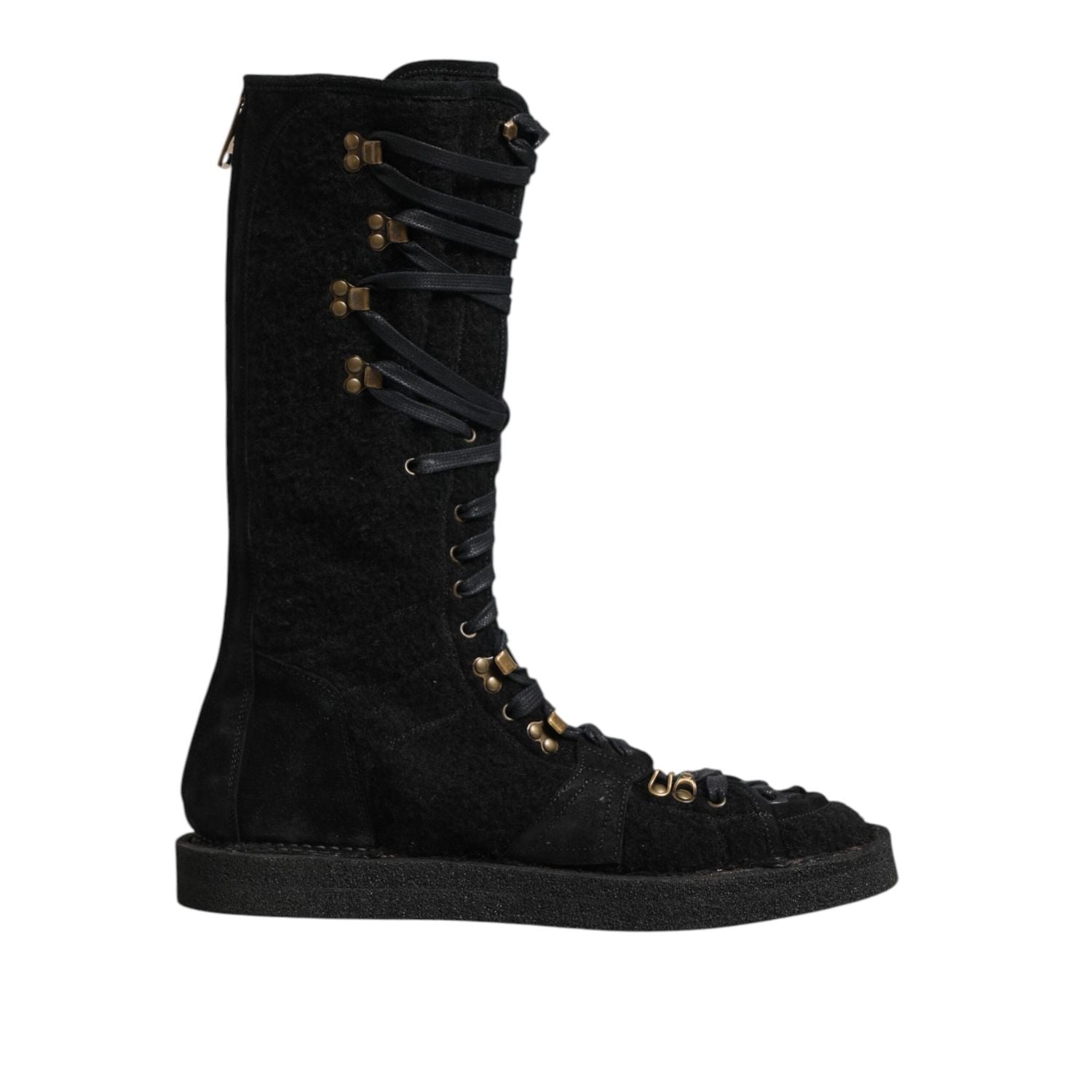 Dolce & Gabbana Black Alpaca Wool Suede Mid Calf Boots Shoes