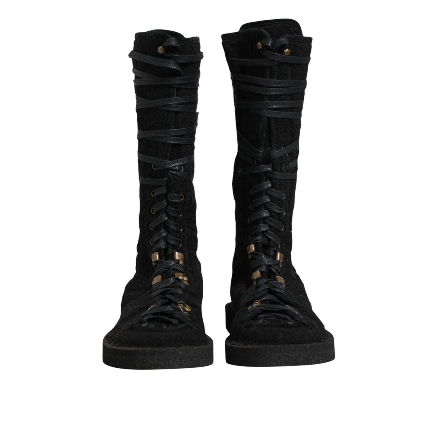 Dolce & Gabbana Black Alpaca Wool Suede Mid Calf Boots Shoes