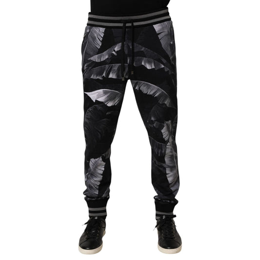 Dolce & Gabbana Black Banana Leaf Cotton Jogger Trouser Pants