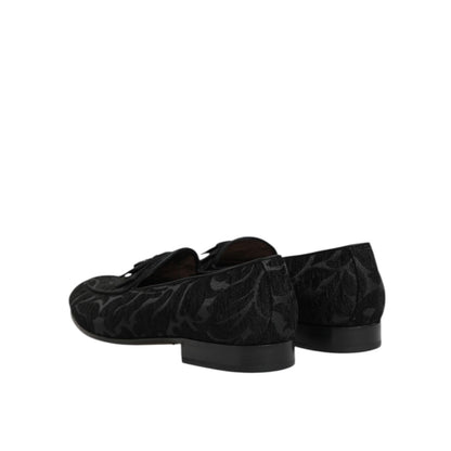 Dolce & Gabbana Black Brocade Crown Loafers Dress Shoes