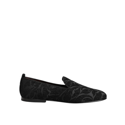 Dolce & Gabbana Black Brocade Loafers Slip On Men Dress Shoes