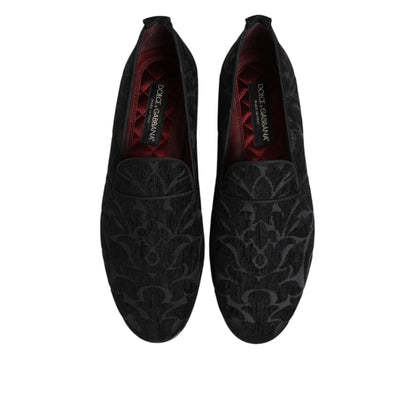 Dolce & Gabbana Black Brocade Loafers Slip On Men Dress Shoes