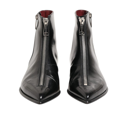 Dolce & Gabbana Black Calfskin Leather Men SHORT Boots Shoes with sleek design and side zipper closure, perfect for all occasions.