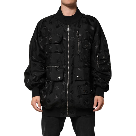 Dolce & Gabbana Black Cargo Windbraker Logo Mania Jacket