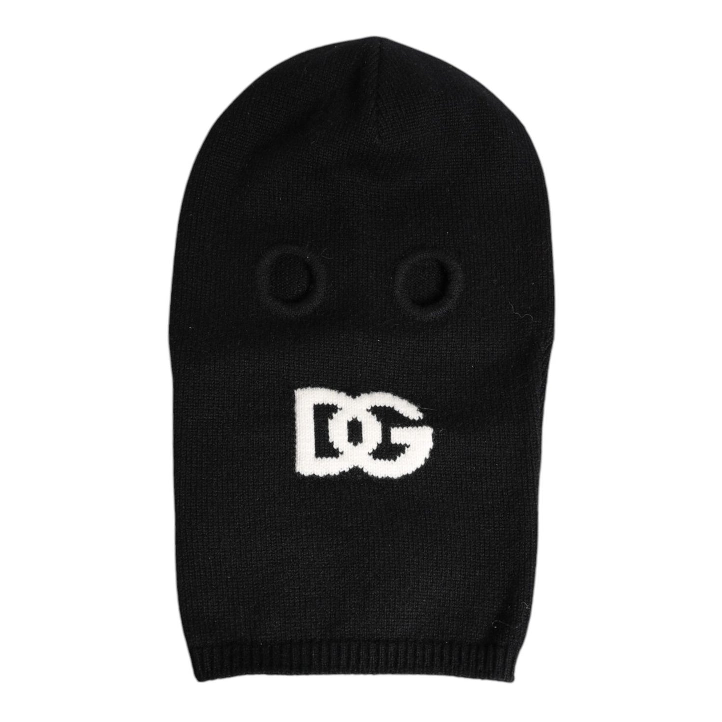 Dolce & Gabbana Black Cashmere Knitted Ski Mask Balaclava Hat with logo detailing