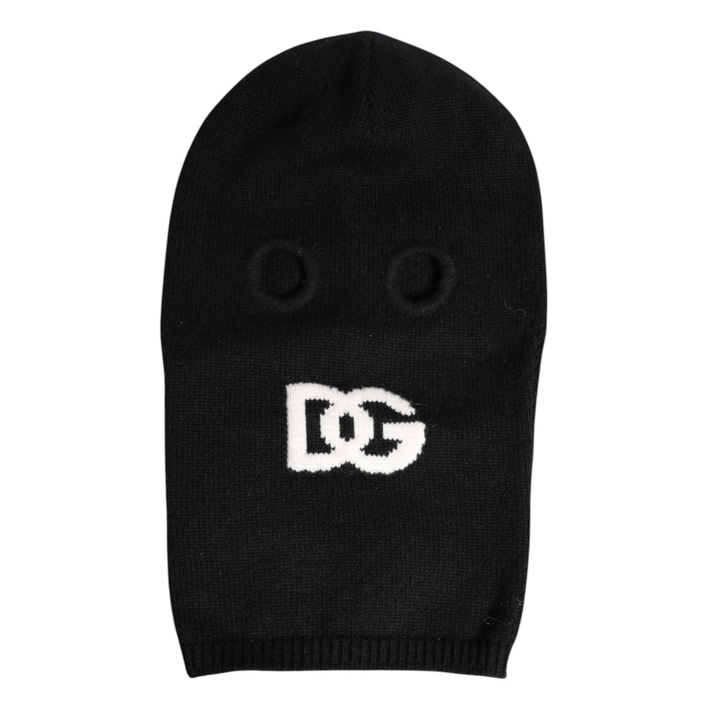 Dolce & Gabbana Black Cashmere Knitted Ski Mask Balaclava Hat with logo design, 100% cashmere, made in Italy.