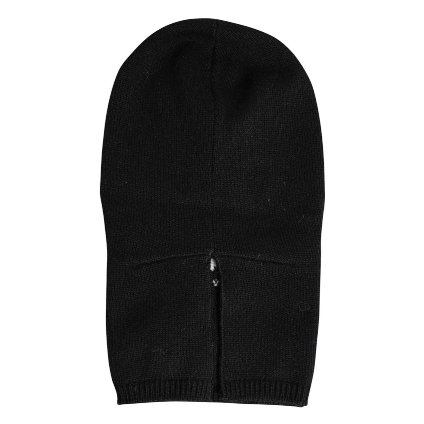 Dolce & Gabbana Black Cashmere Knitted Ski Mask Balaclava Hat, women's luxury black balaclava made of 100% cashmere with logo details.