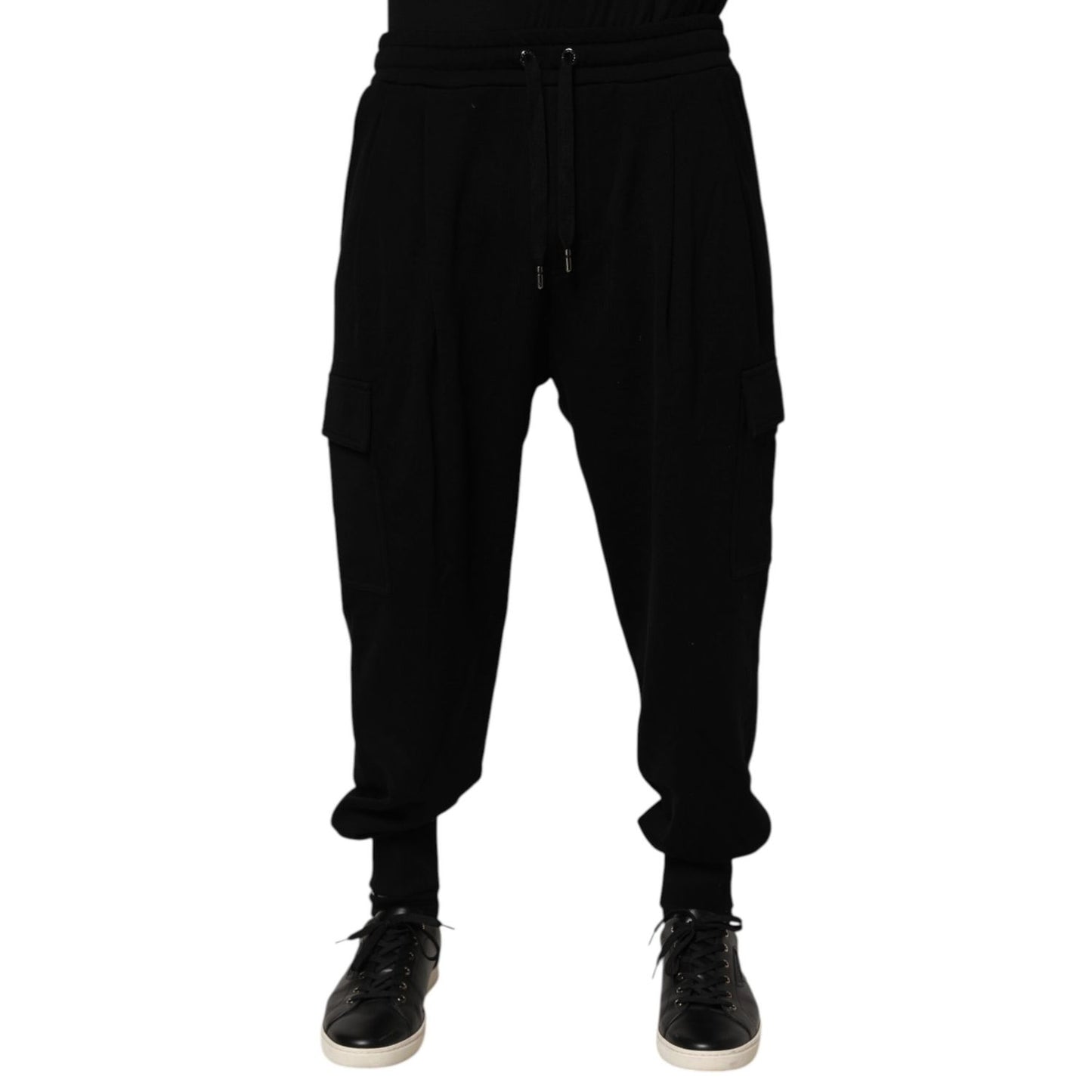 Dolce & Gabbana Black Cotton Blend Cargo Joggers Drawstring Pants