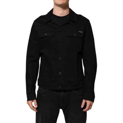 Dolce & Gabbana Black Cotton Denim Stretch Giubbotto Jacket