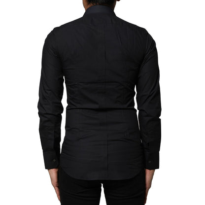Dolce & Gabbana Black Cotton GOLD Long Sleeves Dress Shirt