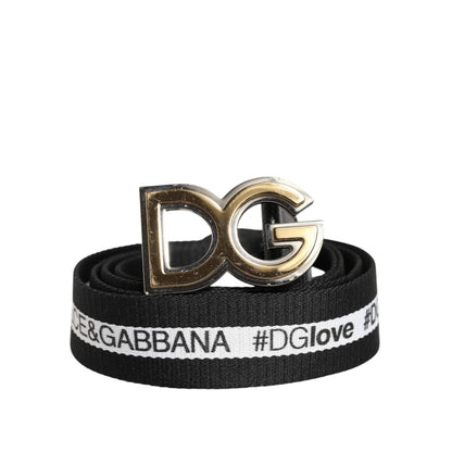 Dolce & Gabbana Black Cotton Gold Tone Metal DG Buckle Belt