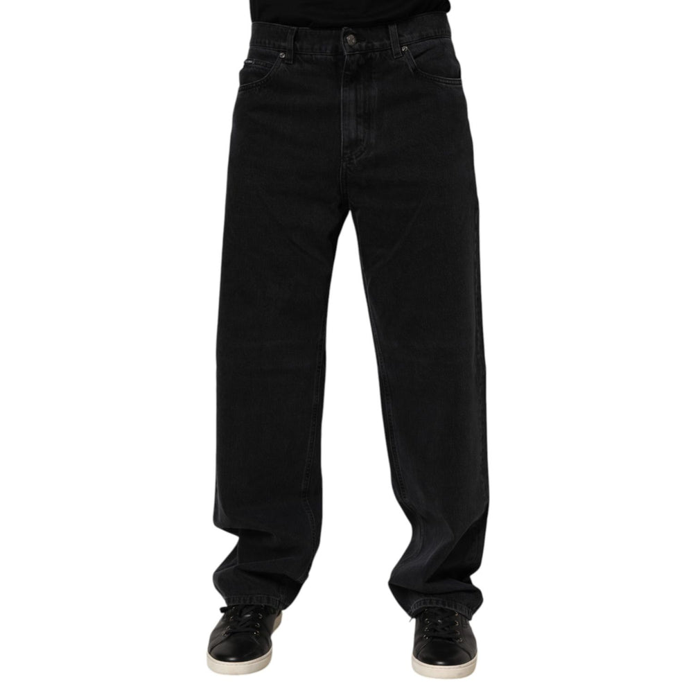 Dolce & Gabbana Black Cotton Logo Men Mid Waist Denim Jeans featuring premium Italian craftsmanship, perfect for refined streetwear.