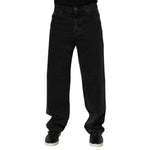 Dolce & Gabbana Black Cotton Logo Men Mid Waist Denim Jeans, premium Italian craftsmanship, stylish streetwear fashion.