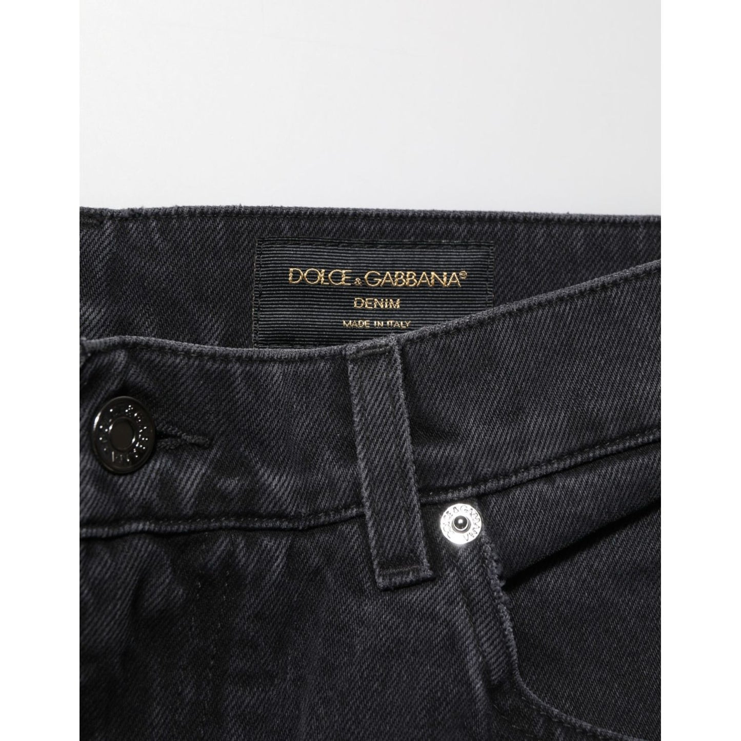 Dolce & Gabbana Black Cotton Logo Men Mid Waist Denim Jeans