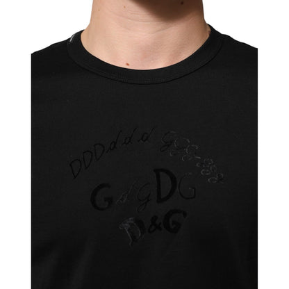 Dolce & Gabbana Black Cotton Velvet Logo Print Men T-shirt