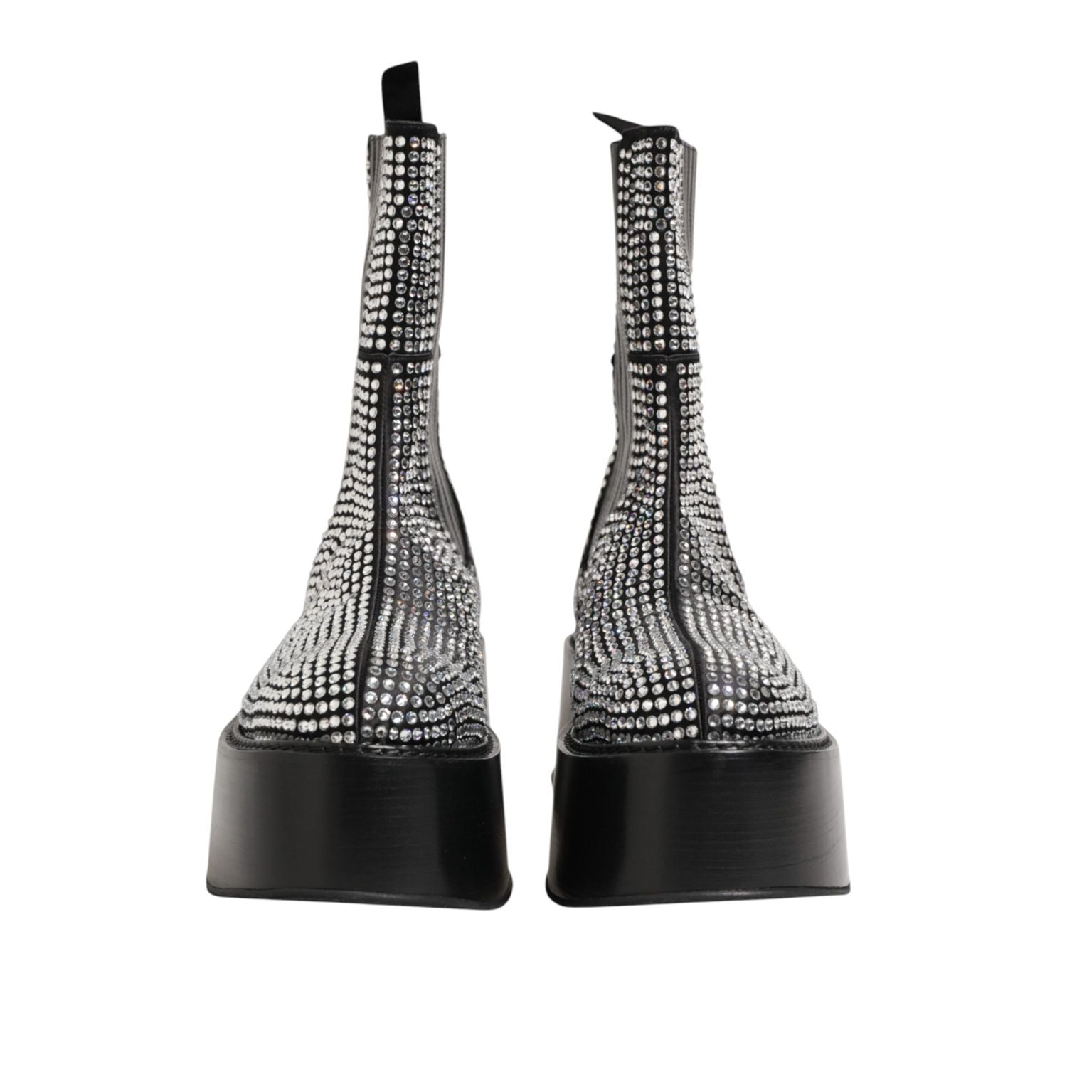 Dolce & Gabbana Black Crystal Strass Mid Calf Short Boots  Shoes