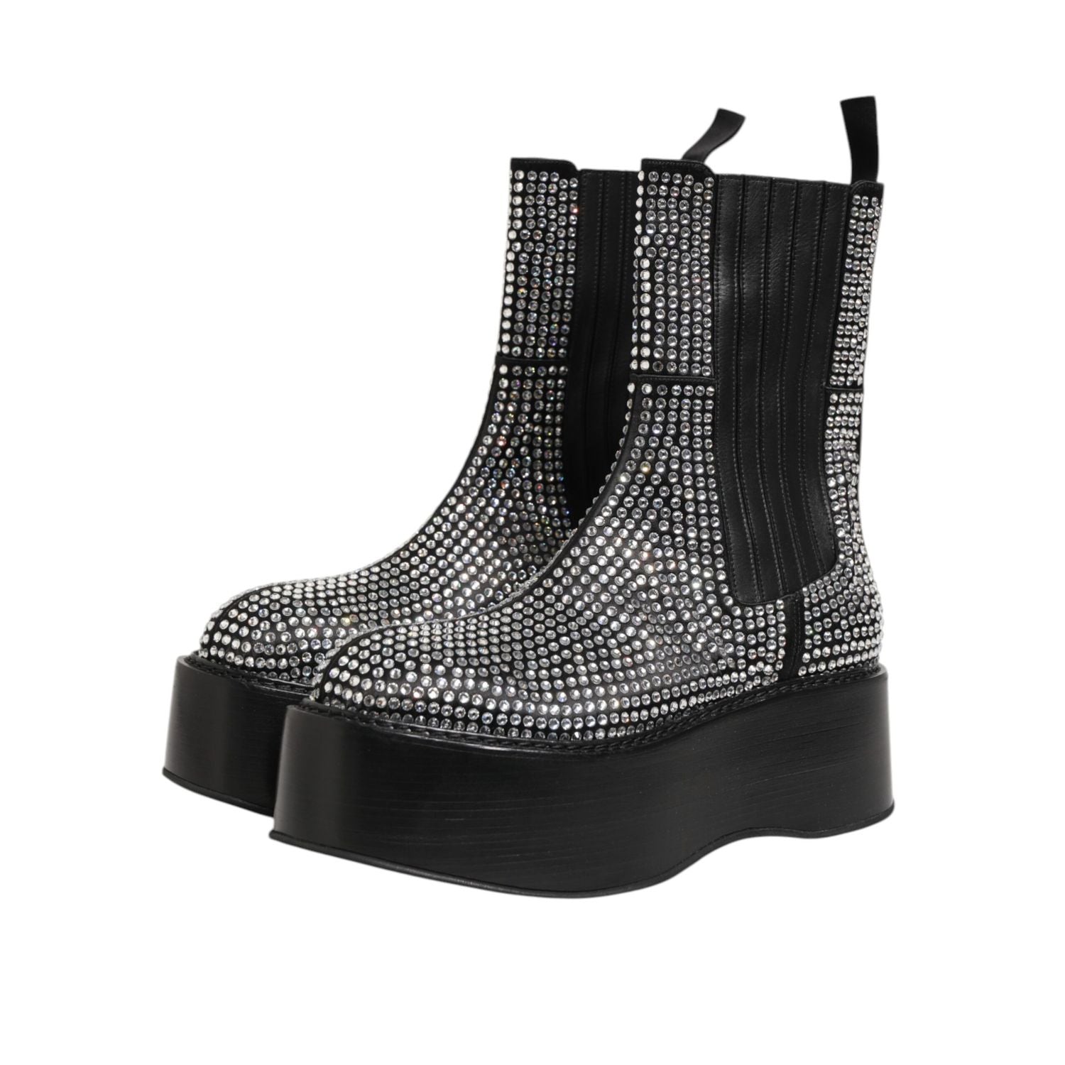 Dolce & Gabbana Black Crystal Strass Mid Calf Short Boots  Shoes
