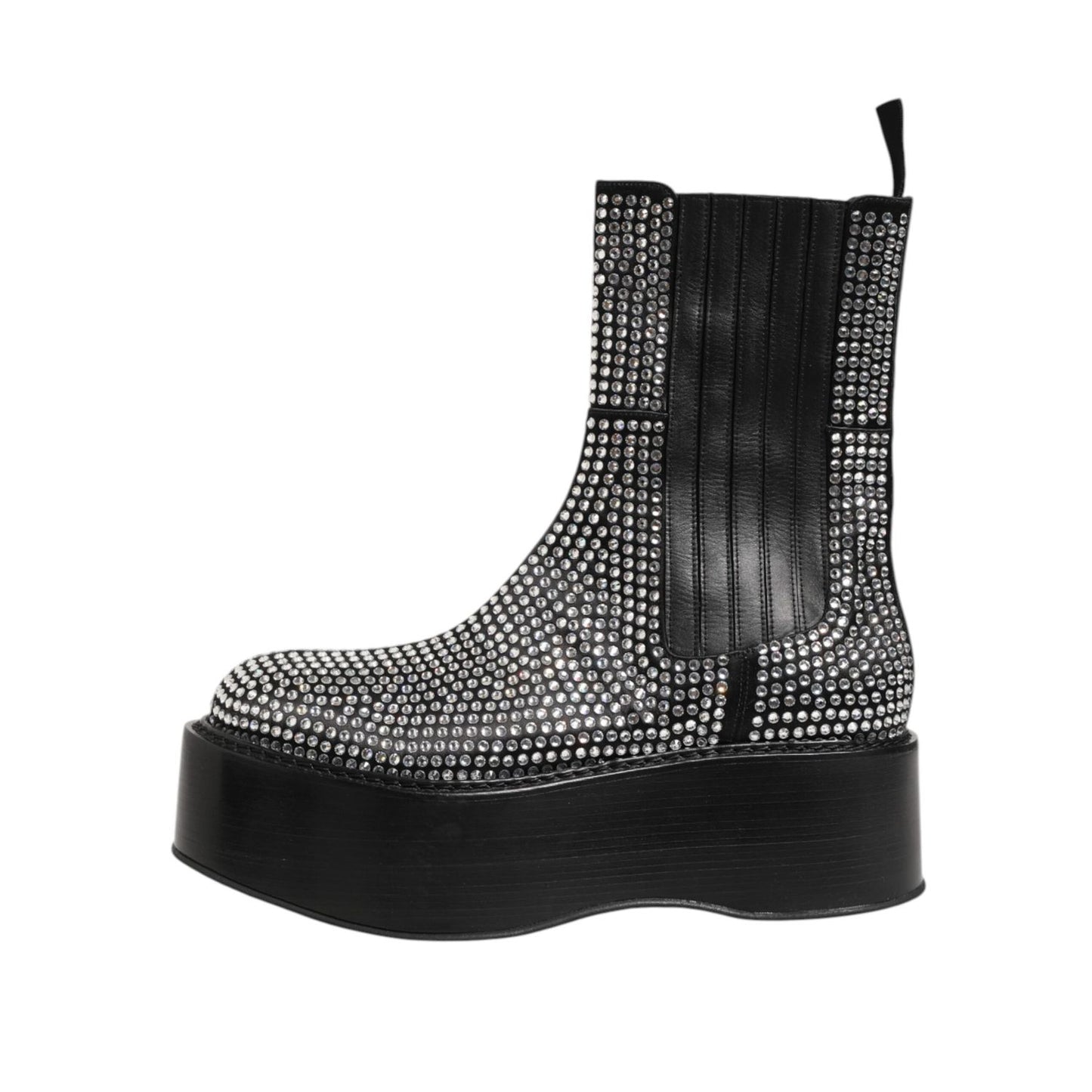 Dolce & Gabbana Black Crystal Strass Mid Calf Short Boots Shoes