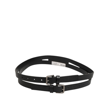 Dolce & Gabbana Black Double Strap Leather Gold Buckle Belt