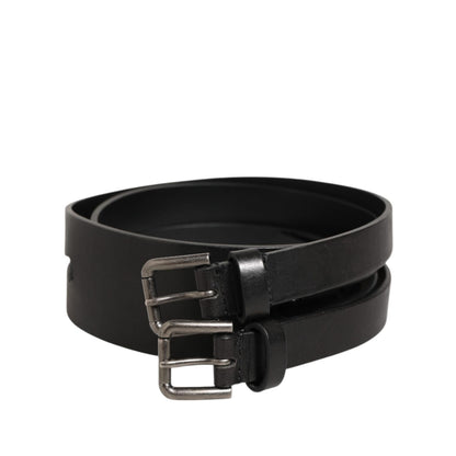 Dolce & Gabbana Black Double Strap Leather Silver Buckle Belt