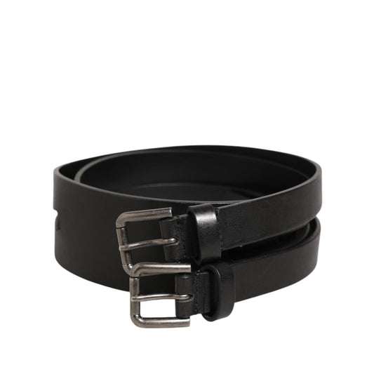 Dolce & Gabbana Black Double Strap Leather Silver Buckle Belt
