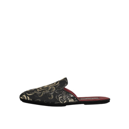 Dolce & Gabbana Black Floral Jacquard Slides Slippers Shoes