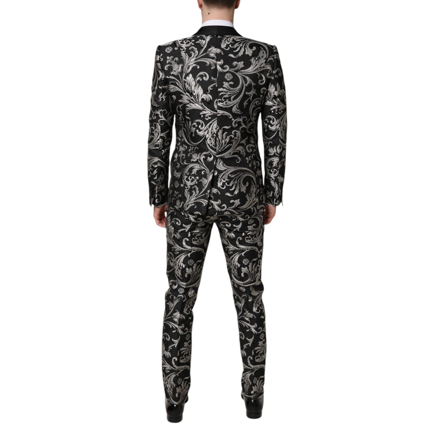 Dolce & Gabbana Black Gray MARTINI Jacquard Men 3 Piece Suit