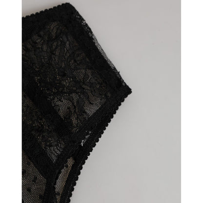 Dolce & Gabbana Black Lace Polka Dot Mesh High Waist Underwear