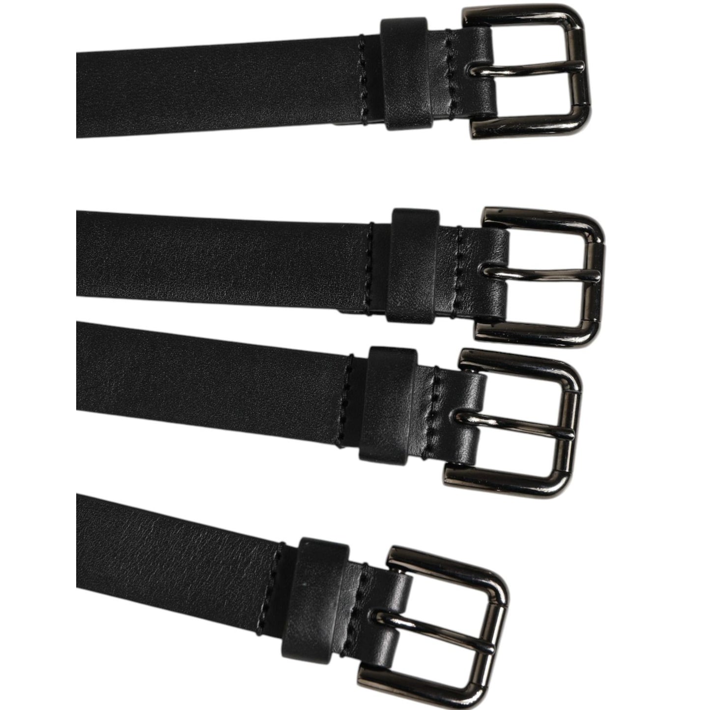 Dolce & Gabbana Black Leather 4-Strap Metal Multi-Buckle Belt