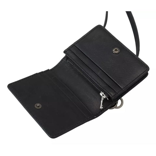 Open Dolce & Gabbana Black Leather Bifold Shoulder Sling Women Wallet with visible interior compartments and silver zipper details.