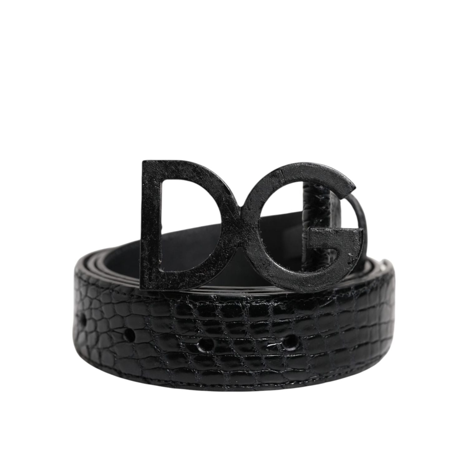 Dolce & Gabbana Black Leather Classic Metal DG Buckle Belt