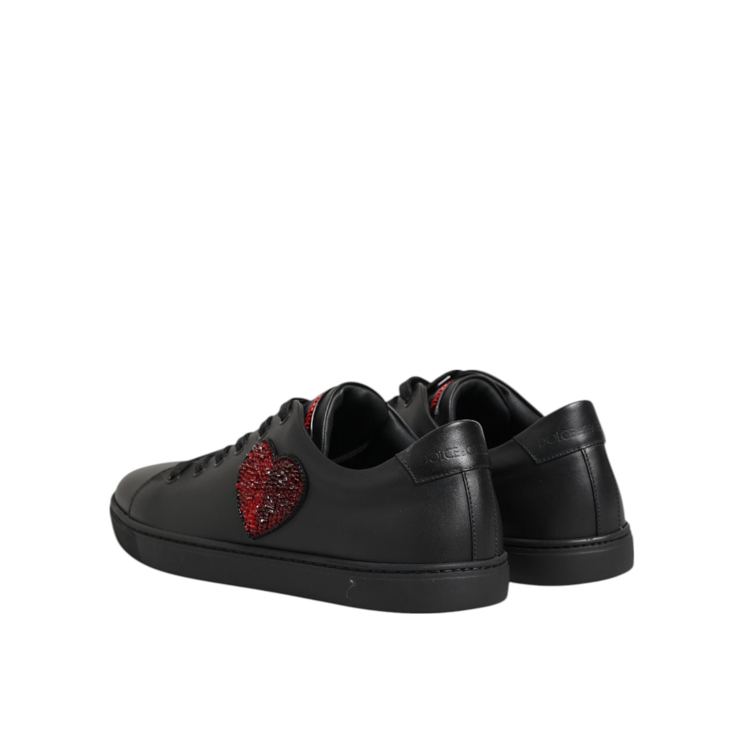 Dolce & Gabbana Black Leather Crystal Heart Low Top Sneakers  Shoes
