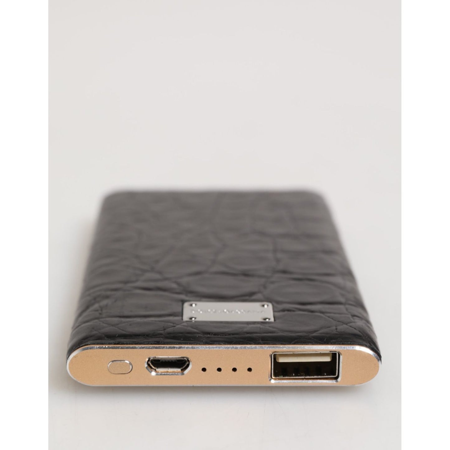 Dolce & Gabbana Black Leather Embossed Exotic 3000mAh Power Bank Charger USB