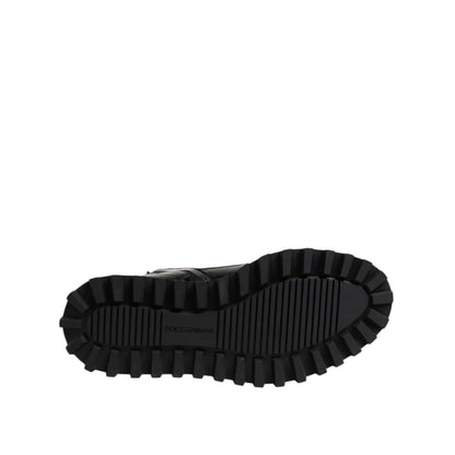 Dolce & Gabbana Black Leather Lace Up Mid Calf Boots Shoes with durable leather outer sole, logo details, and high craftsmanship.