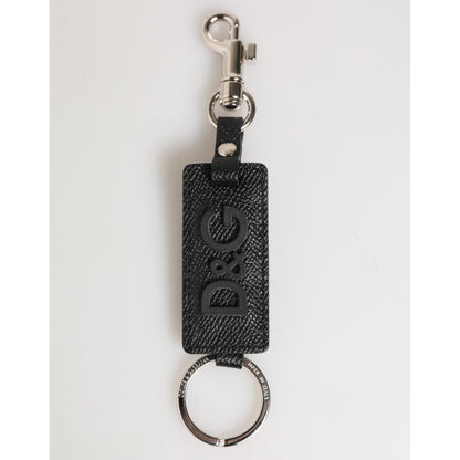 Dolce & Gabbana Black Leather Logo Metal Ring Keychain Holder Keyring