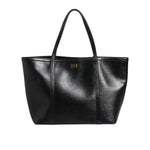 Dolce & Gabbana Black Leather Miss Escape Shopping Tote Women Borse Bag with gold detailing and two handles, front view.