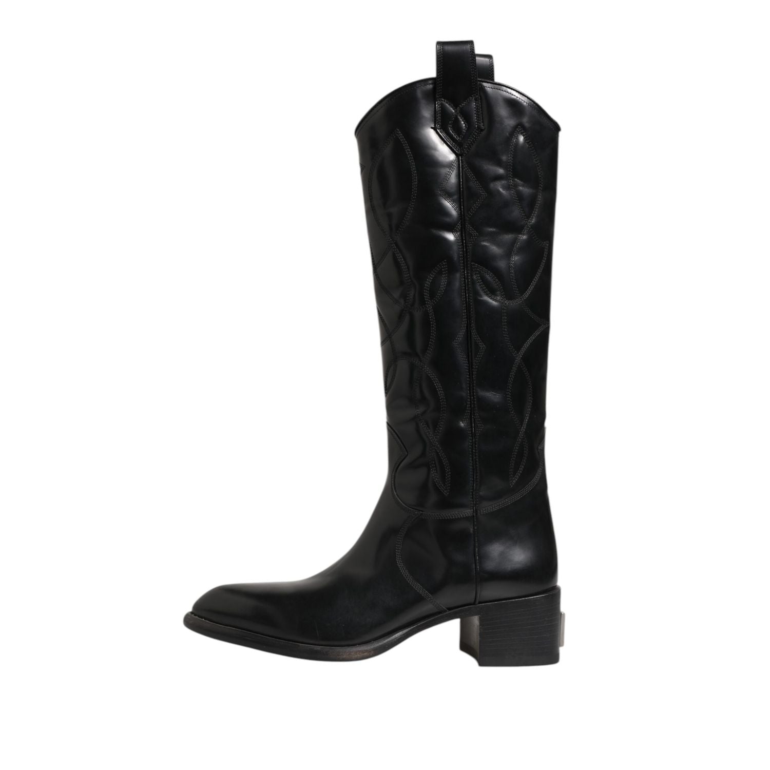 Dolce & Gabbana Black Leather Over The Calf Biker Boots Shoes