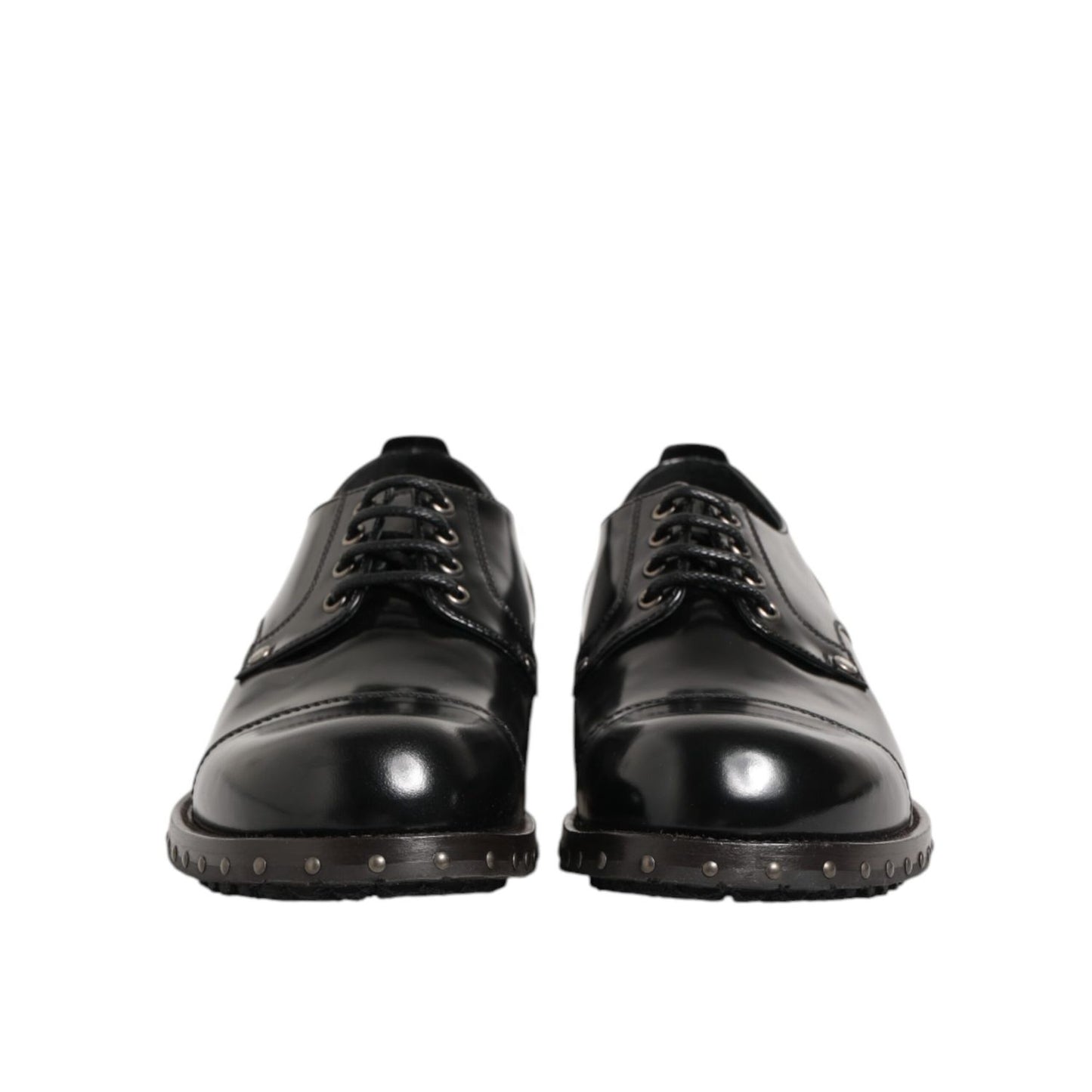 Dolce & Gabbana Black Leather Studded Men Formal Derby Shoes