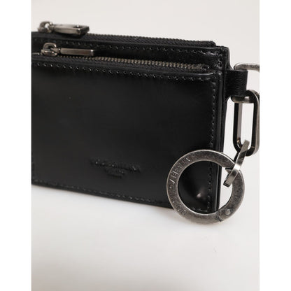 Dolce & Gabbana Black Leather Zipped Card Holder Coin Purse Keyring Wallet