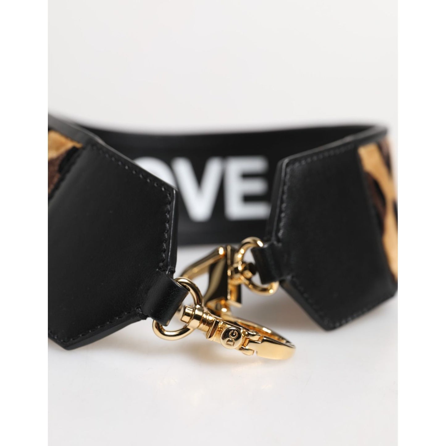 Dolce & Gabbana Black Leopard Print Reversible Bag Shoulder Strap