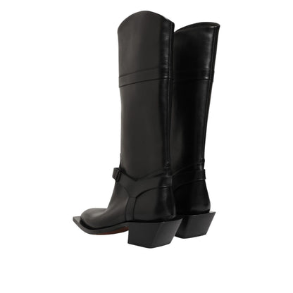 Dolce & Gabbana Black Logo Plaque Over The Calf Boot Shoes