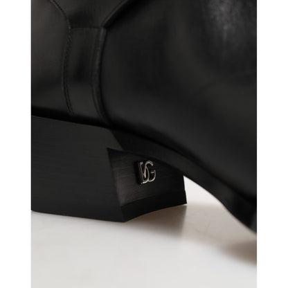 Dolce & Gabbana Black Logo Plaque Over The Calf Boot Shoes