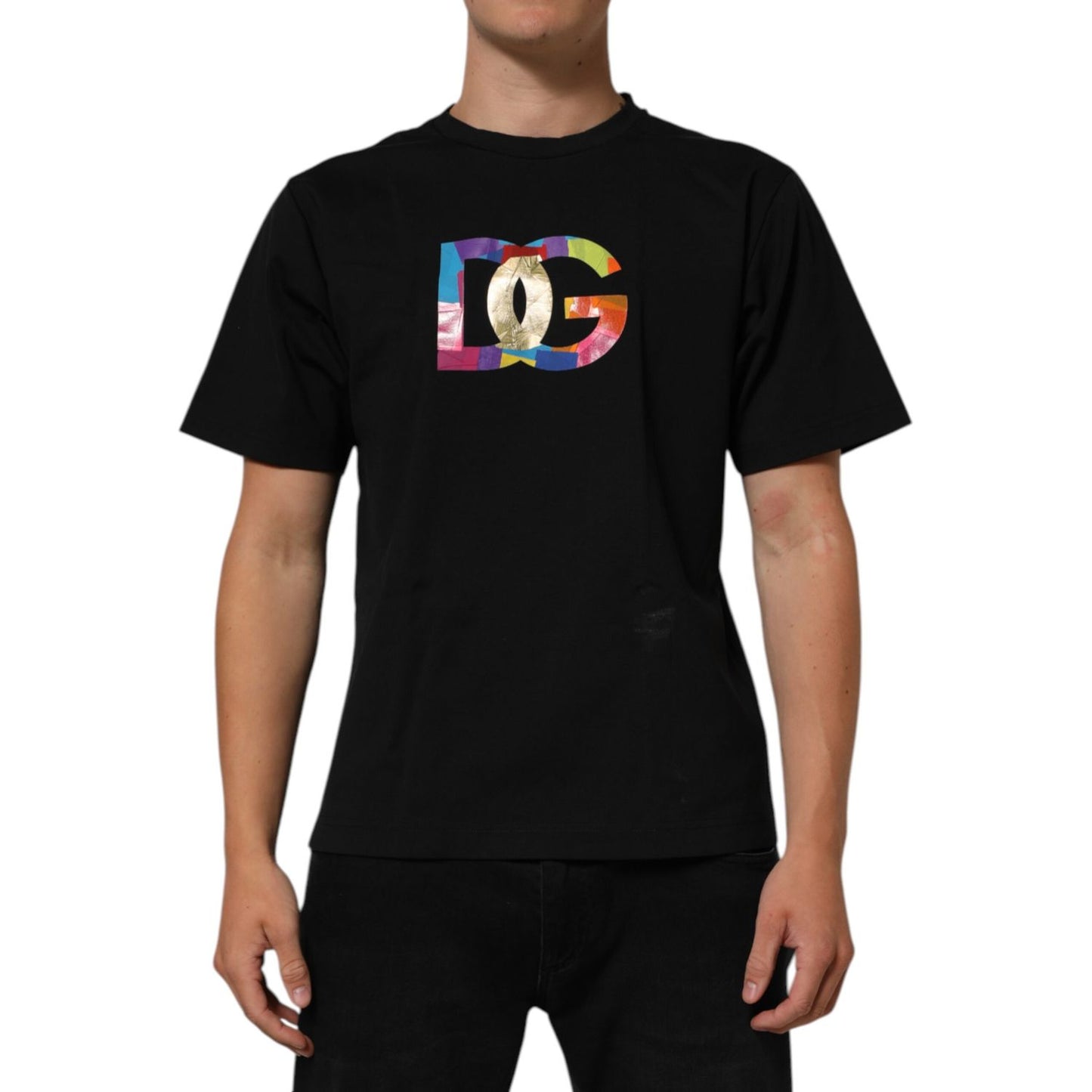 Dolce & Gabbana Black Logo Print Cotton Men Crew Neck T-shirt