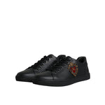 Dolce & Gabbana Black London Sacred Heart Men Sneakers Shoes with calf leather and studded heart detail, lace-up closure, elegant and exclusive.