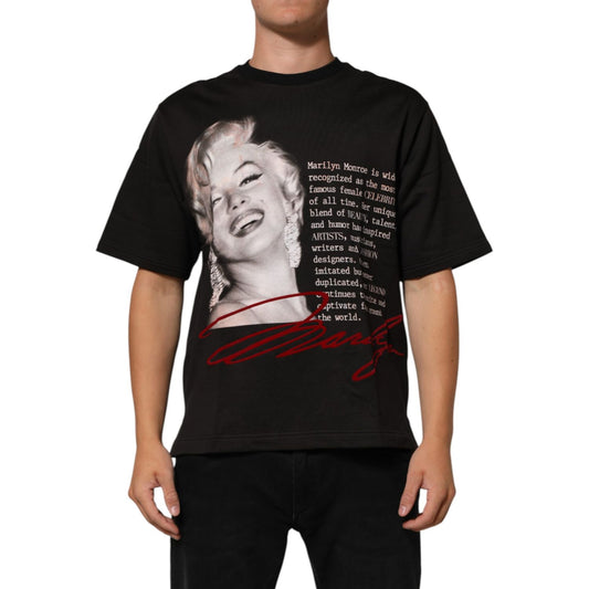 Dolce & Gabbana Black Marilyn Monroe Cotton Crew Neck T-shirt with iconic print, classic fit, and breathable fabric.