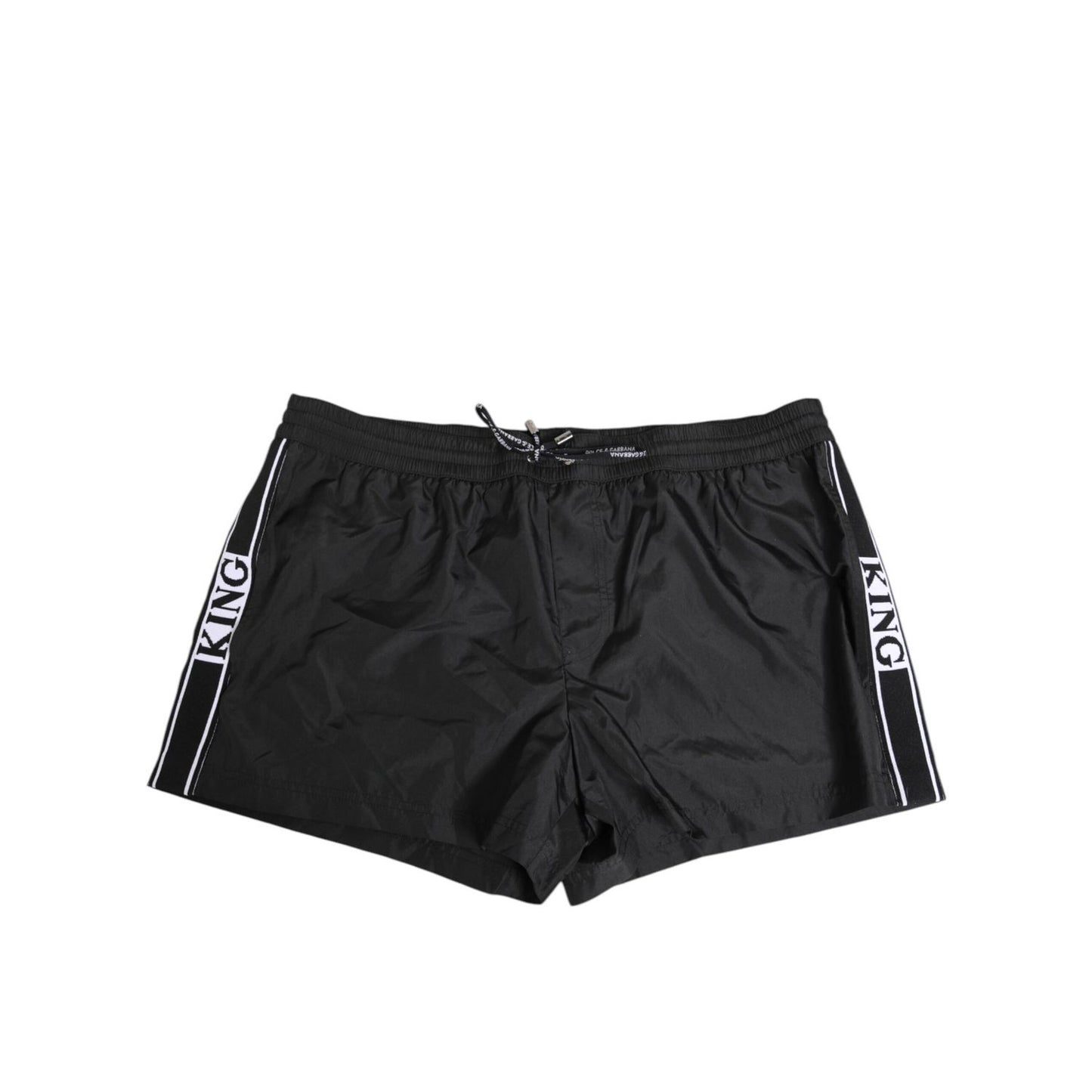 Dolce & Gabbana Black Nylon KING Sideband Men Boxer Shorts Swimwear with elastic waistband and logo drawstring.