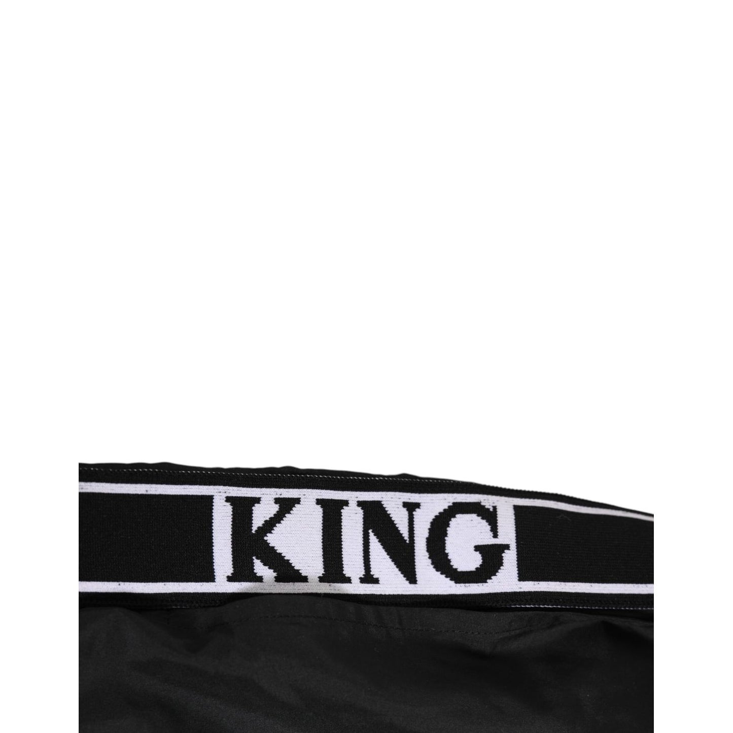 Dolce & Gabbana Black Nylon KING Sideband Men Boxer Shorts Swimwear featuring "KING" logo waistband detail.